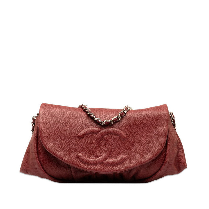 Top Quality Chanel Coco Half Moon Chain Shoulder Bag Wine Red Silver Caviar S  CHANEL