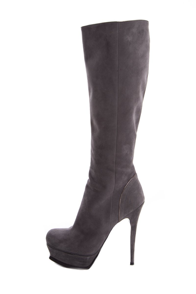 Yves Saint Laurent Grey Suede Knee-High Boots SZ 39