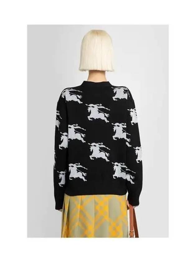 Burberry Cotton EKD Intarsia Knit Cardigan Black White