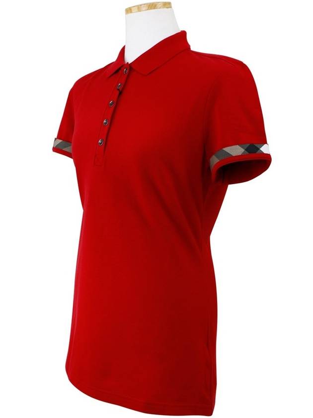 Burberry WoMen's Check Sleeve Short Sleeve Polo Shirt Red