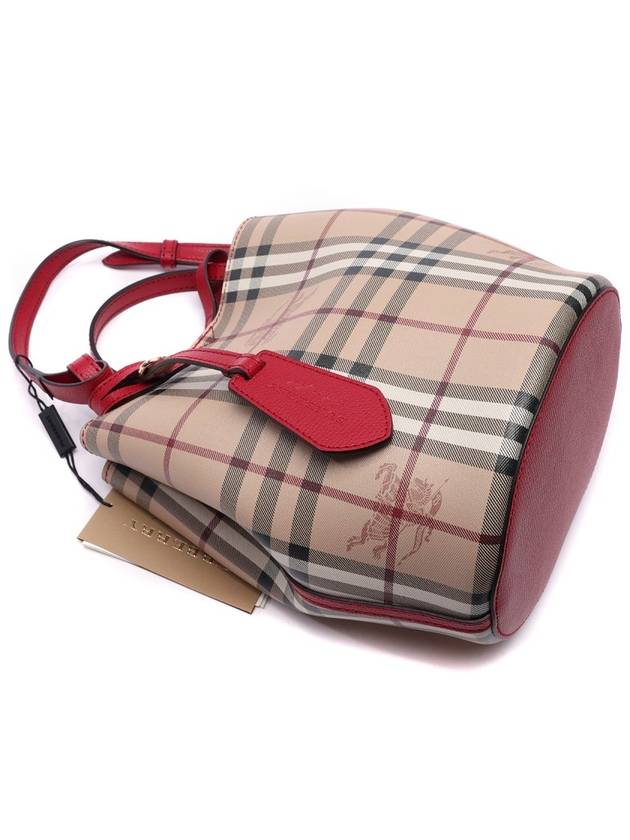 Burberry Haymarket Lawn Check Strap Bucket Bag Red