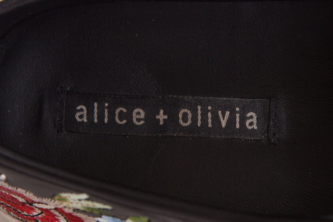 Alice + Olivia Black Embroidery Slip On Sneakers SZ 10