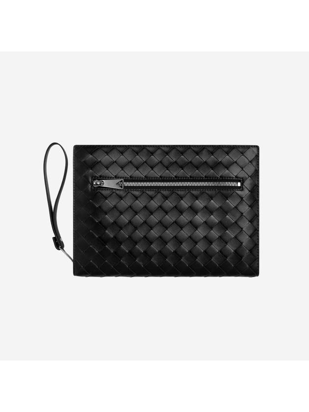 Bottega veneta Intrecciato Zipper Small Clutch Bag Black