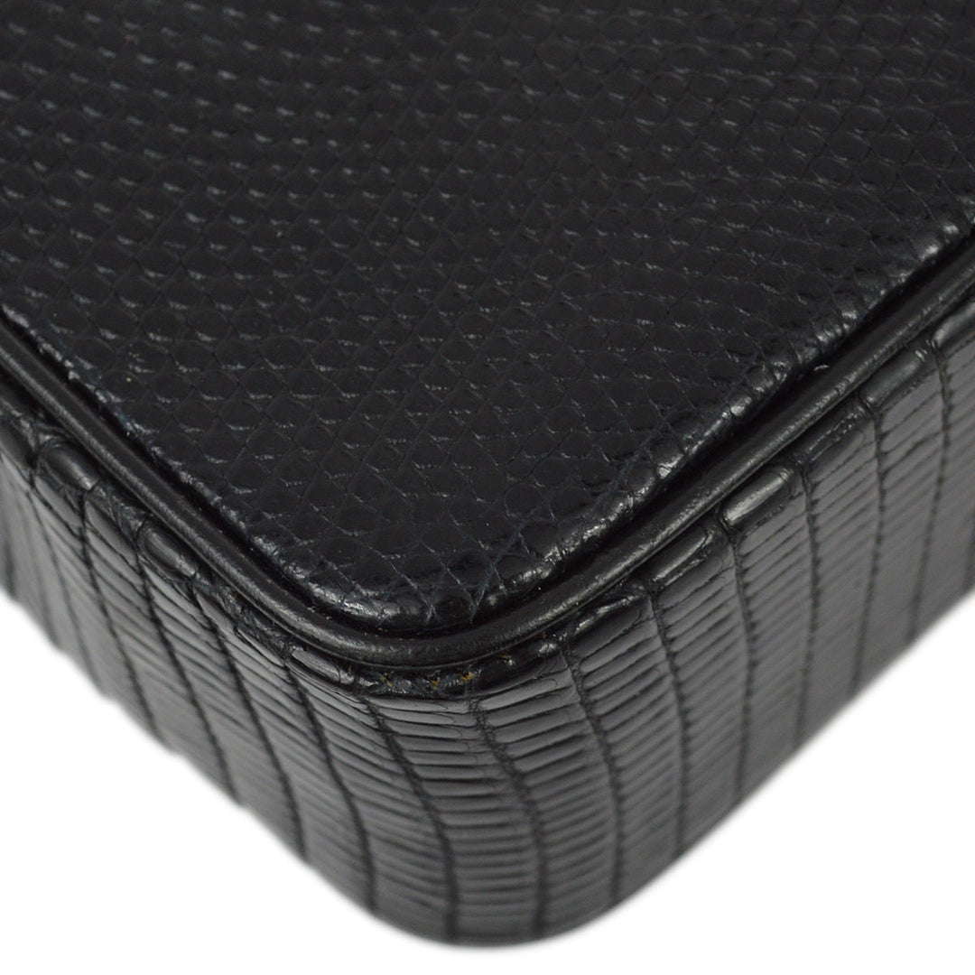 Top Quality Chanel 1989-1991 Black Lizard Chain Shoulder Bag