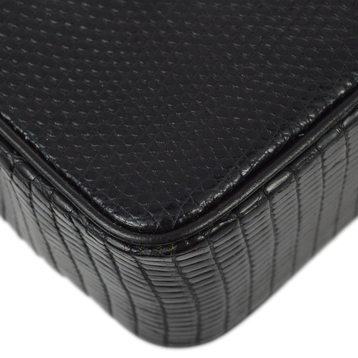 Top Quality Chanel 1989-1991 Black Lizard Chain Shoulder Bag