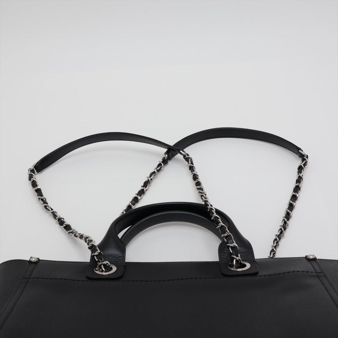 Top Quality Chanel Deauville Caviar S 2WAY Handbag Black Silver G  25th