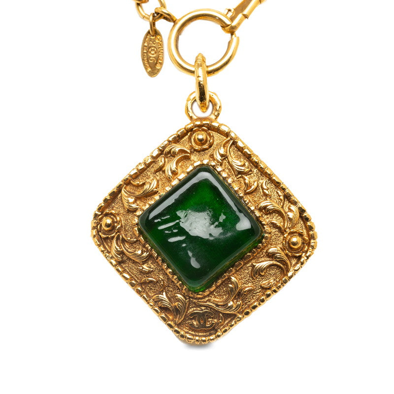 Top Quality Chanel Vintage Necklace Stone in Green Gold Plating Ladies