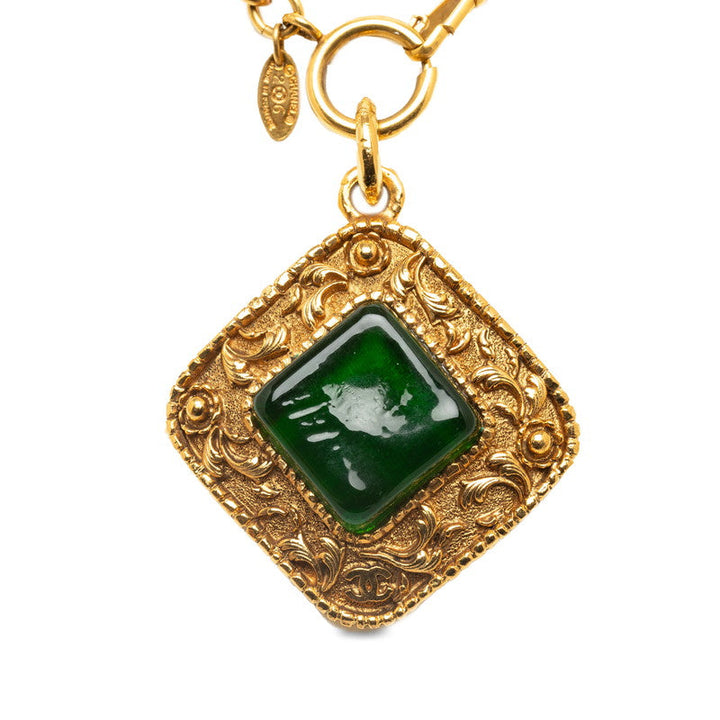 Top Quality Chanel Vintage Necklace Stone in Green Gold Plating Ladies