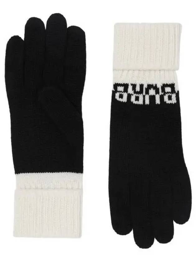 Burberry Logo Two-Tone Cashmere Gloves White Black