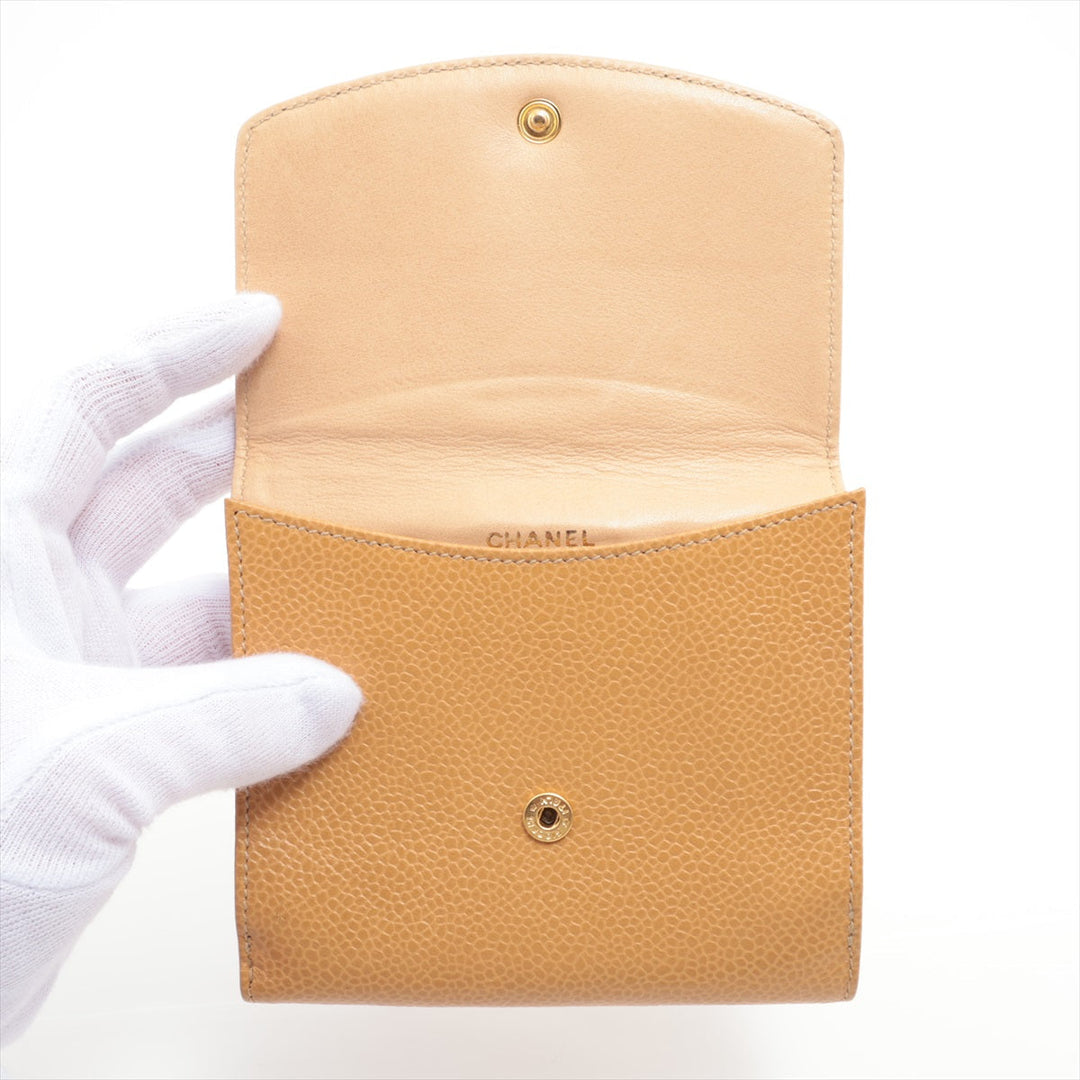 Top Quality Chanel Coco Caviar S Compact Wallet Three Folded Beige Gold  3rd