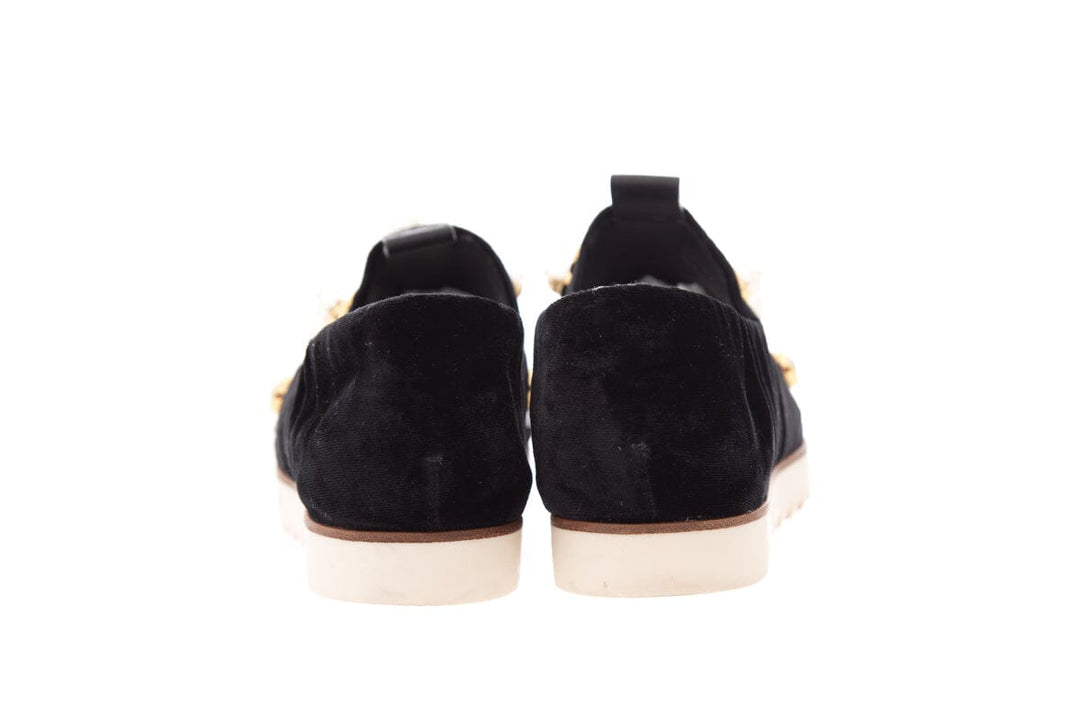 Mercedes Castillo Black Velvet & Pearl Detail Slip On Sneakers SZ 39