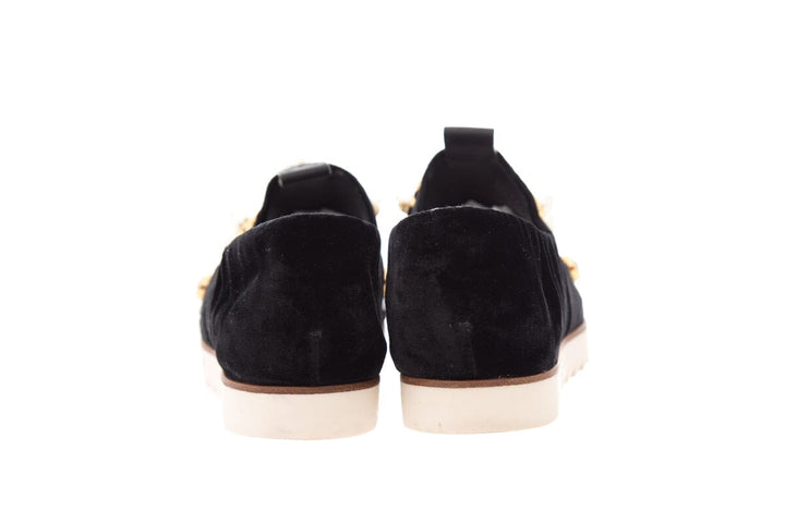 Mercedes Castillo Black Velvet & Pearl Detail Slip On Sneakers SZ 39