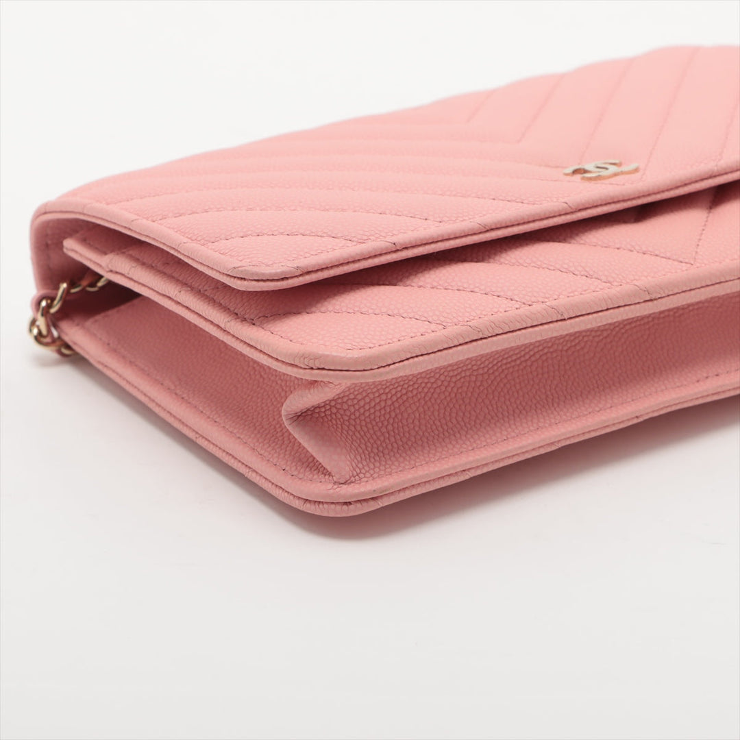 Top Quality Chanel V Stitch Caviar S Chain Wallet Pink Gold