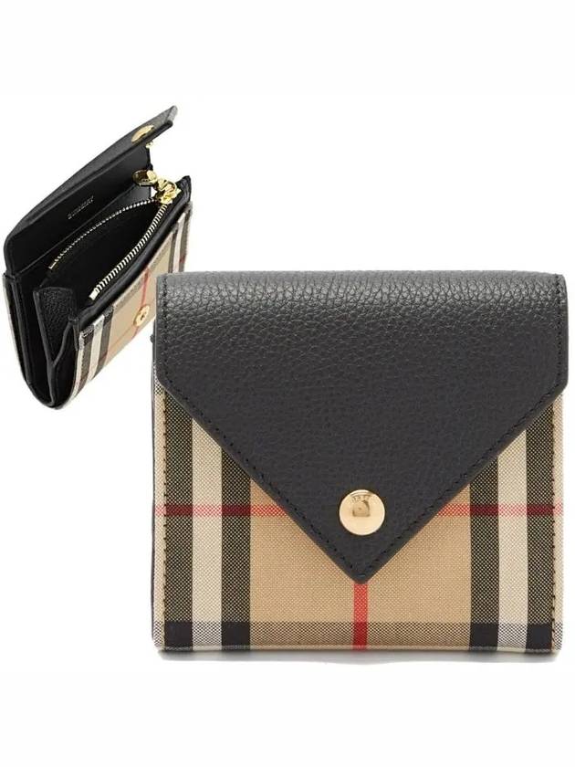 Burberry Vintage Check Grainy Leather Half Wallet Black
