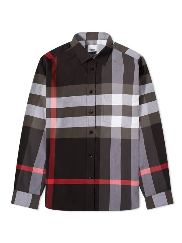 Burberry Men's Checked Stretch Cotton Poplin Long Sleeve Shirt Charcoal