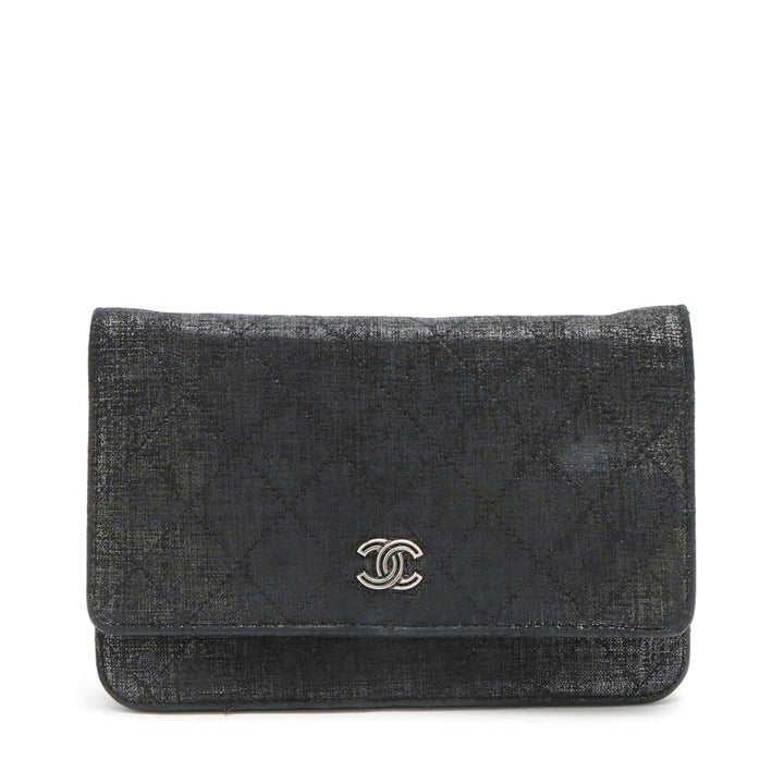 Top Quality Chanel Matrasse  Canvas Chain Wallet Black Silver Gold  19th