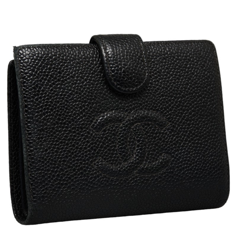 Top Quality Chanel Double Folded Wallet Caviar Skin/Leather Black Lady Caviar