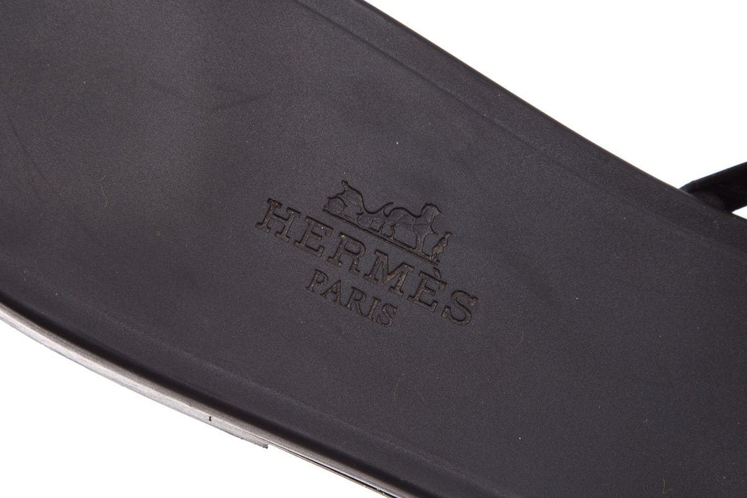 Hermès Black Rivage Chaîne d'Ancre Insignia Rubber Sandals SZ 41