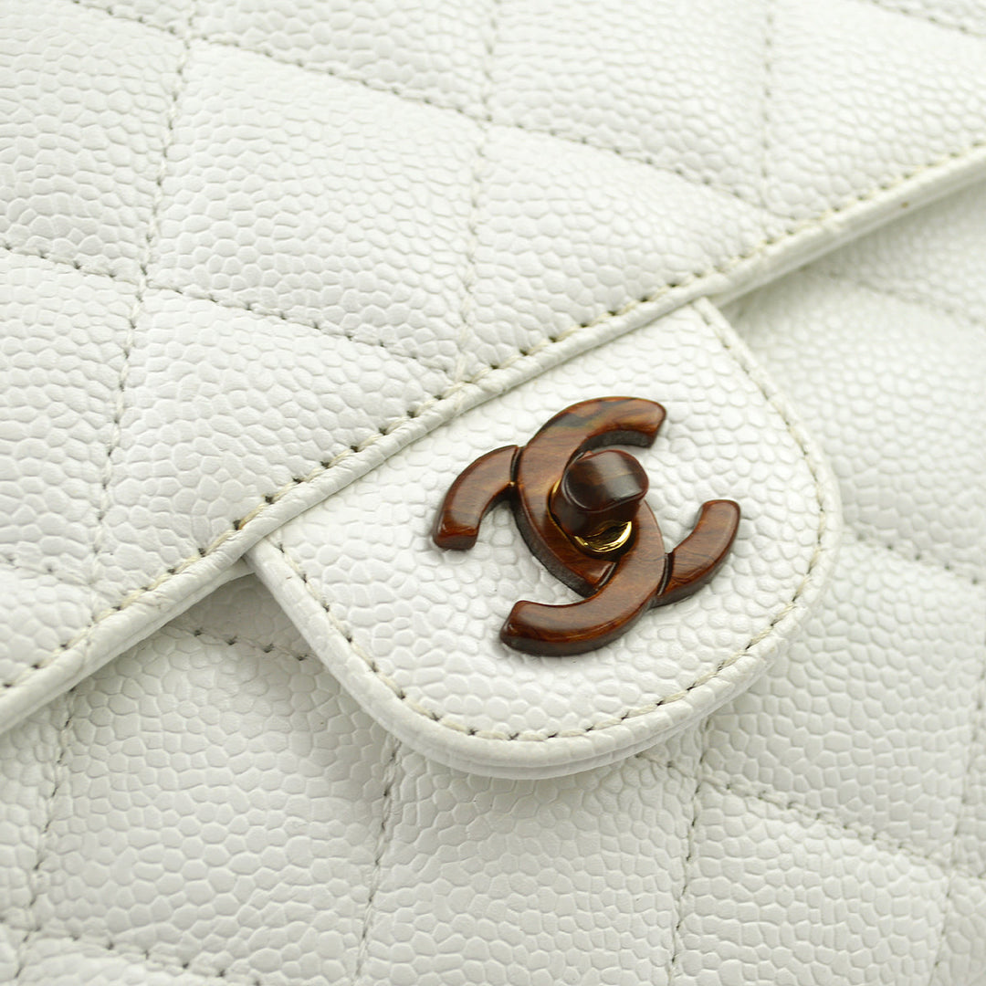 Top Quality Chanel White Caviar Medium Single Flap Shoulder Bag