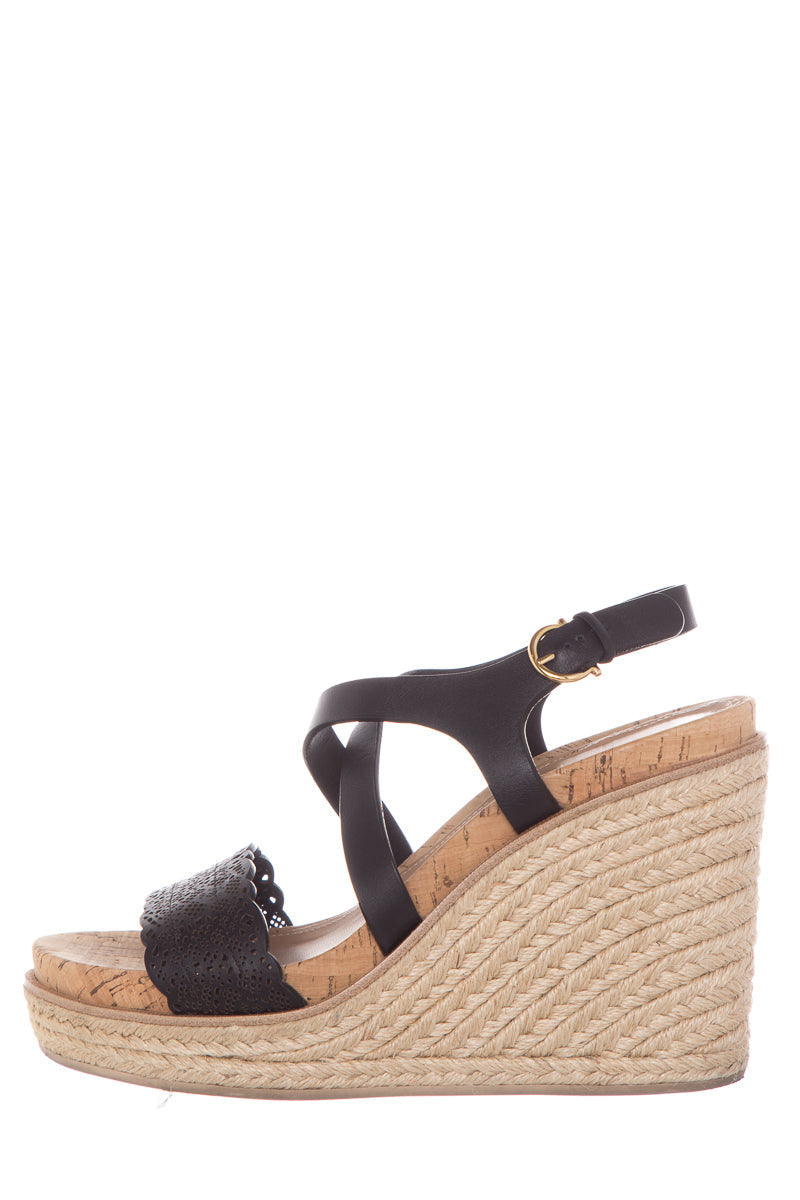 Salvatore Ferragamo Black Leather Espadrille SZ 9.5