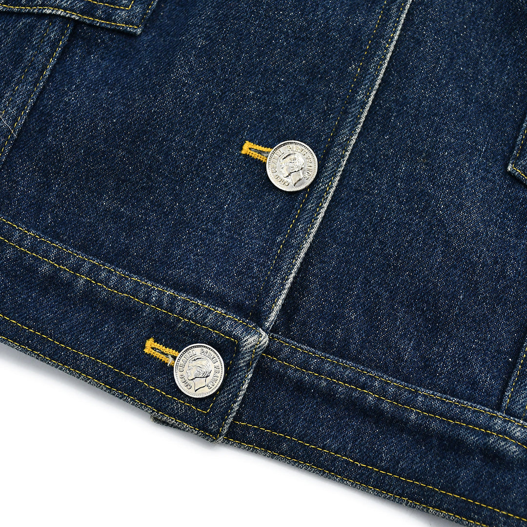 Top Quality Chanel Single Breasted Denim Jacket Indigo