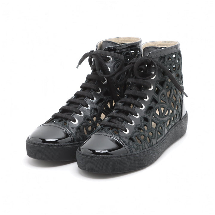 Top Quality Chanel Coco Leather X Fabric High-Cut Trainers 38  Black Flower Race