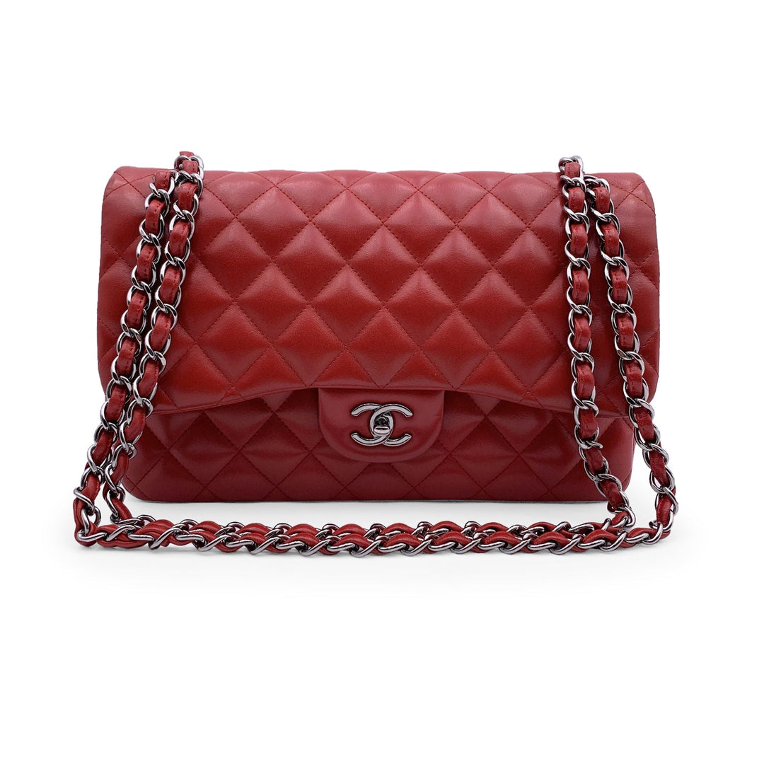 Chanel Red Quilted Jumbo Timeless Classic Shoulder Bag 30 Cm