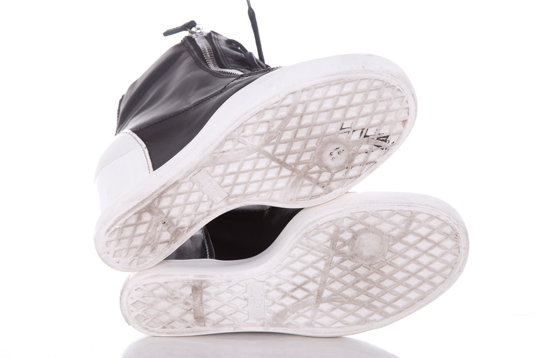 Guiseppe Zanotti Black & Silver Leather Sneaker Wedge SZ 38.5