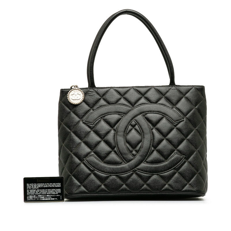 Top Quality Chanel Matrases Medallion   ilver  Tooth Bag Shoulder Bag Black Caviar S Leather  CHANEL