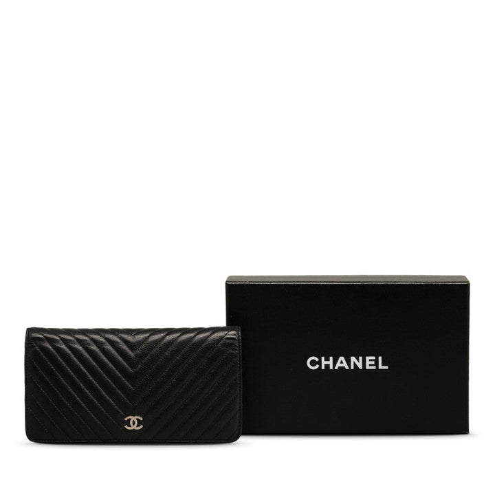Top Quality Chanel Chevron Cocomark V titch Long Wallet Black Silver   CHANEL