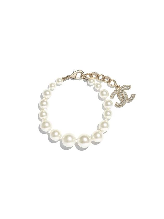 Crystal CC Logo Pearl Bracelet White Chanel