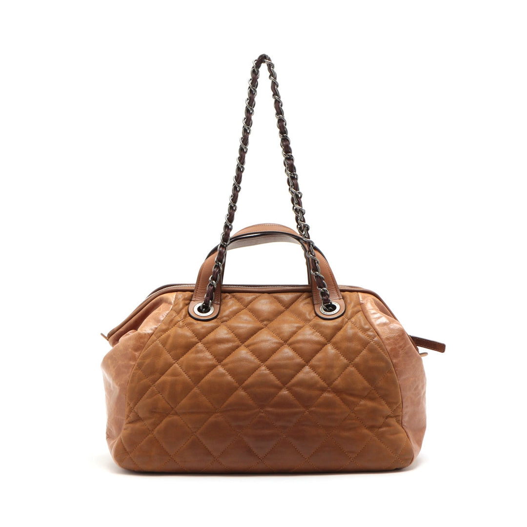 Top Quality Chanel Matrasse Leather 2WAY Handbag Brown Silver Gold  14th