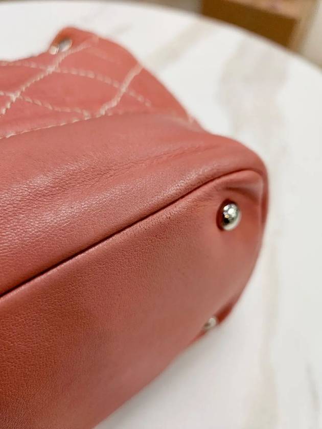 Drawstring lambskin coral silver bucket bag 10th L85469 Chanel
