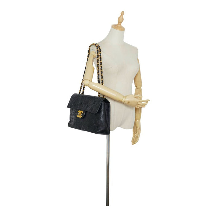 Top Quality Chanel Deca Flap Shoulder Bag Black Lambskin Ladies