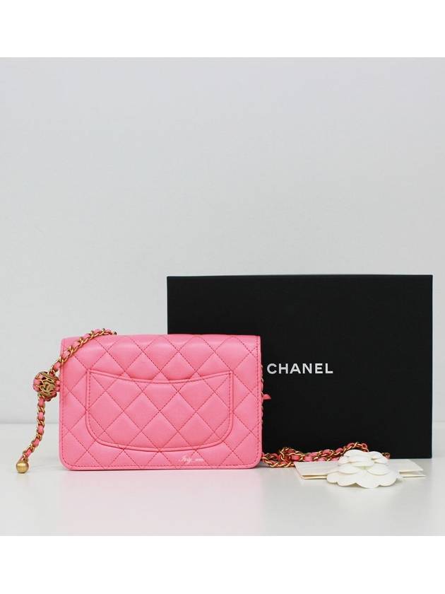 CC Logo Chain Leather Cross Bag Pink Chanel