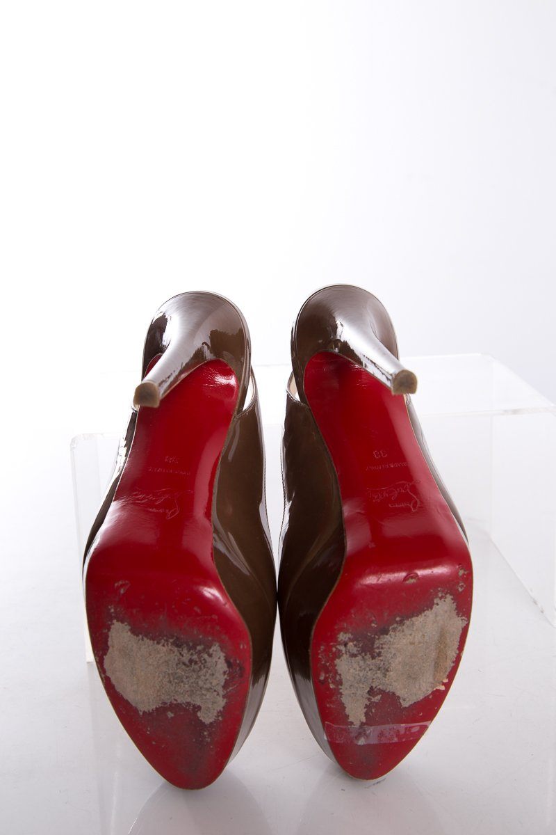 Christian Louboutin Bronze Patent Leather Slingback Heels SZ 38