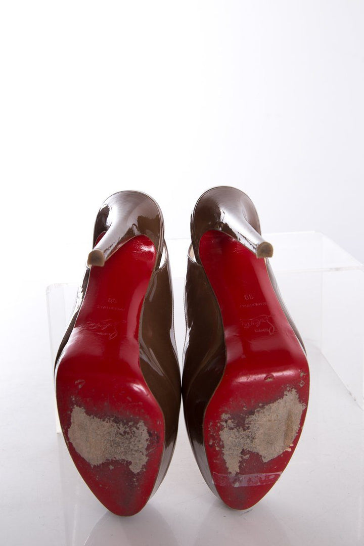 Christian Louboutin Bronze Patent Leather Slingback Heels SZ 38