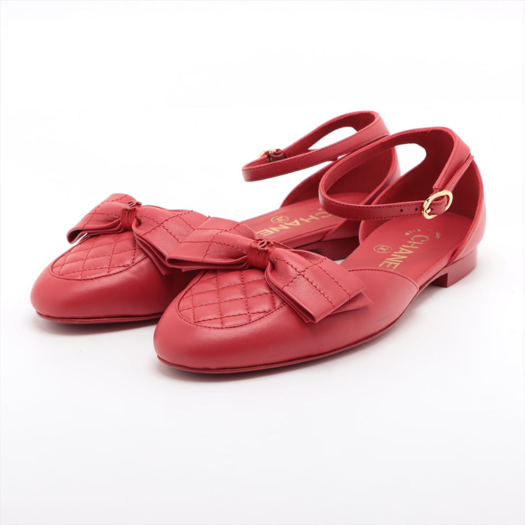 Top Quality Chanel Coco Leather Strap Pump 35 1/2  Red G38872 Matrasse Ribbon