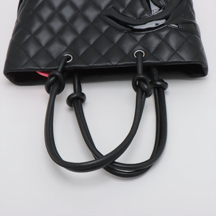 Top Quality Chanel Combon Line Patent Leather   Handbag Black Silver G