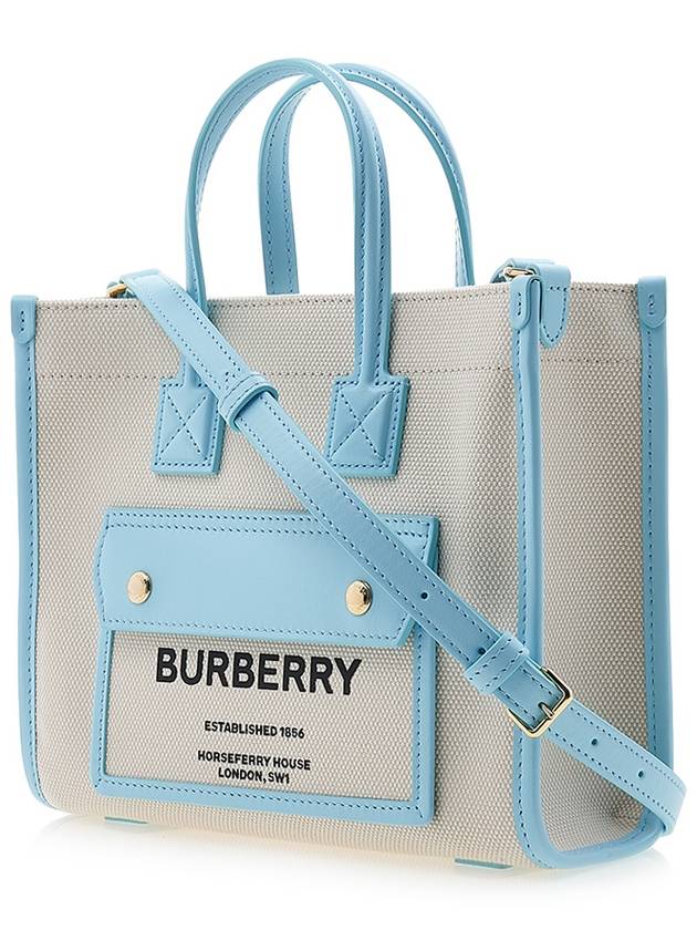 Burberry Logo Freya Mini Tote Bag Sky Blue Beige