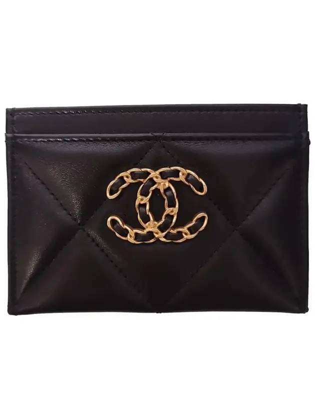 19 Gold Chain Logo Quilted Lambskin Card Wallet Black Chanel