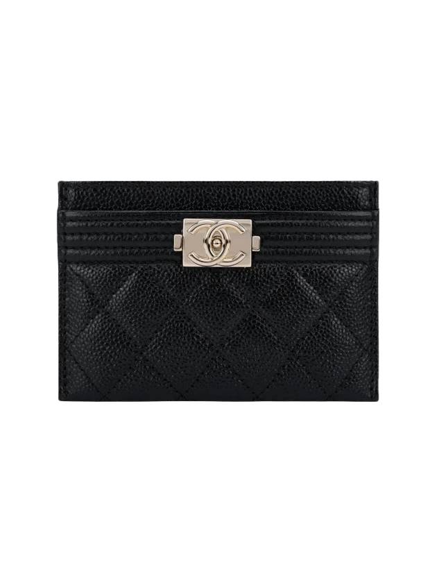 Boy Gold CC Logo Leather Card Wallet Black Chanel