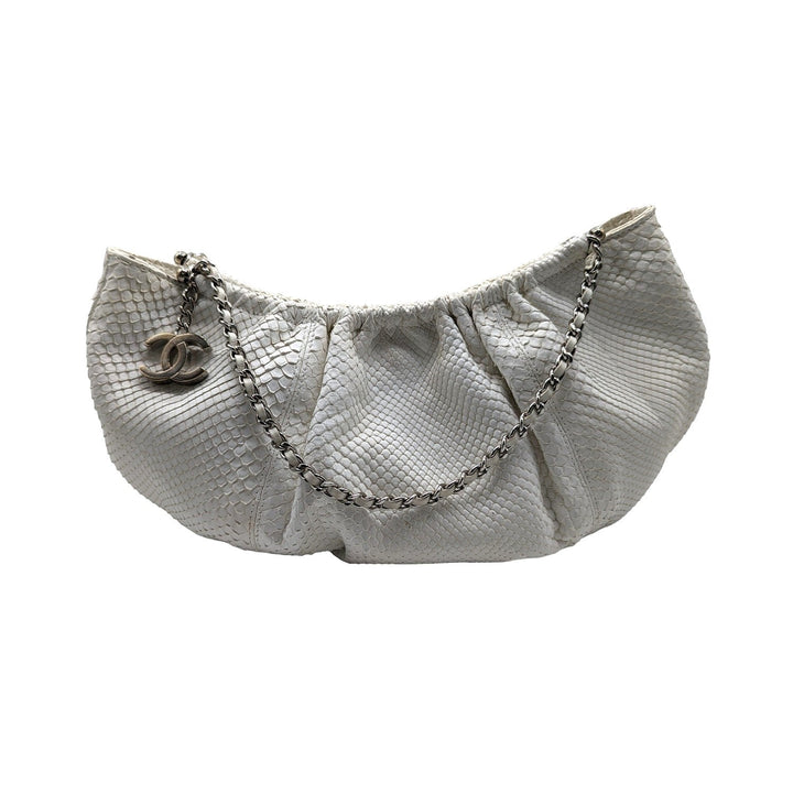 Top Quality Chanel Vintage White Python CC Chain Hobo Bag