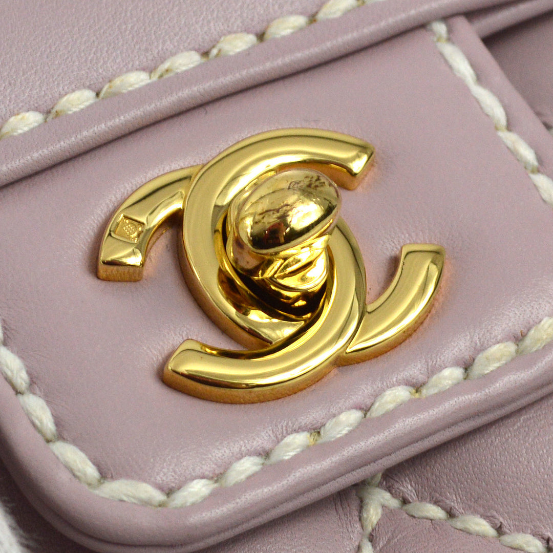 Top Quality Chanel 2004-2005 Purple Calfskin Wild Stitch Handbag