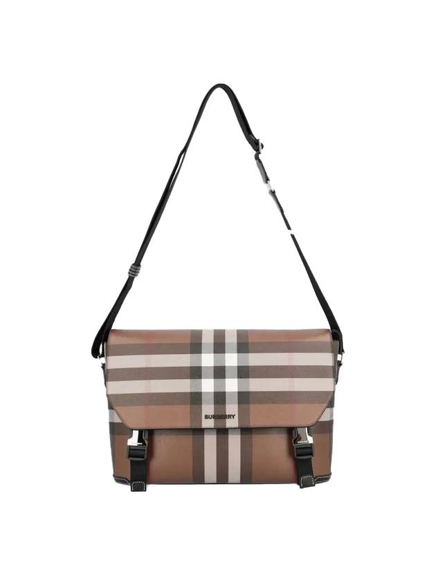 Burberry Check Print Leather Messenger Bag Dark Birch Brown