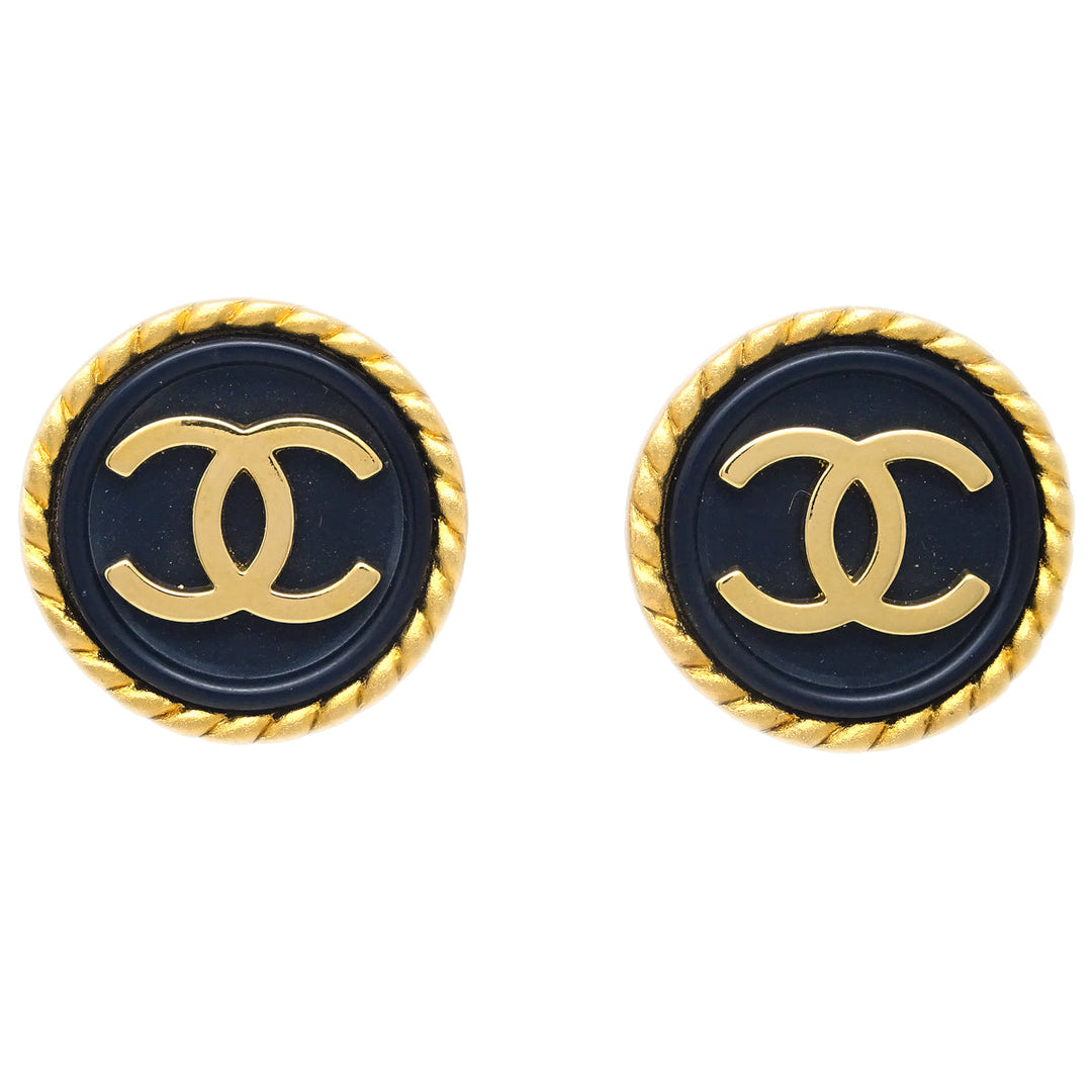 Top Quality Chanel Button Earrings Clip-On Black Gold