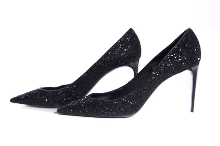 Yves Saint Laurent Black Glitter Zoe Heels SZ 38