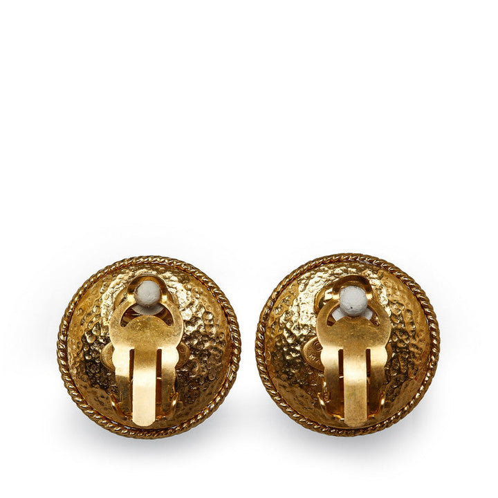 Top Quality Chanel Vintage Logo Round Fake Pearl Earrings Gold  Ladies Chanel