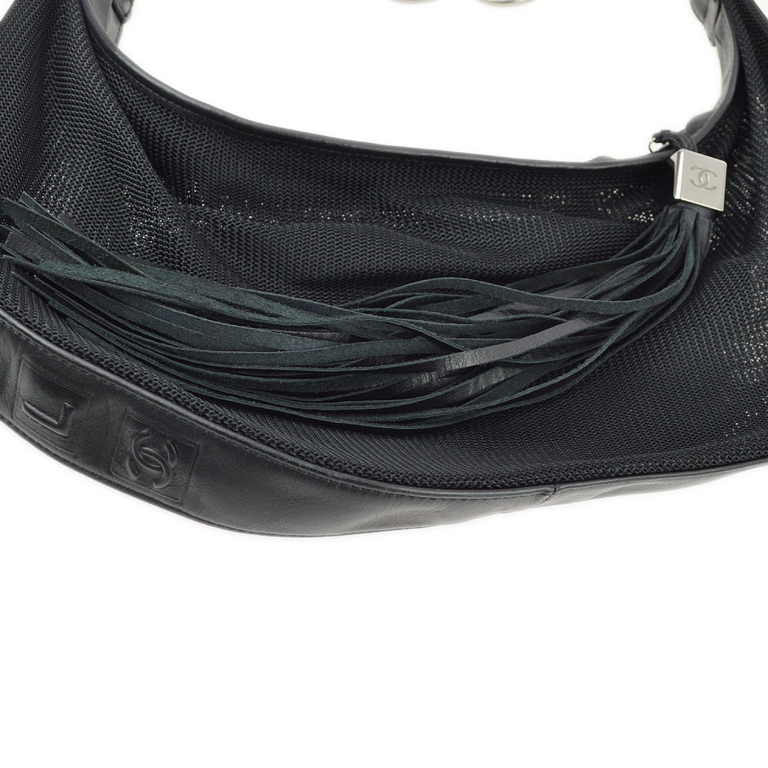 Top Quality Chanel Black Canvas Fringe Mesh Shoulder Bag