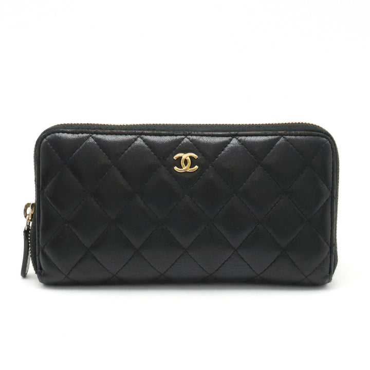 Top Quality Chanel MATRACE COCOMARK ROUNDFASNER Long Wallet Leather Black Black Gold  A50097